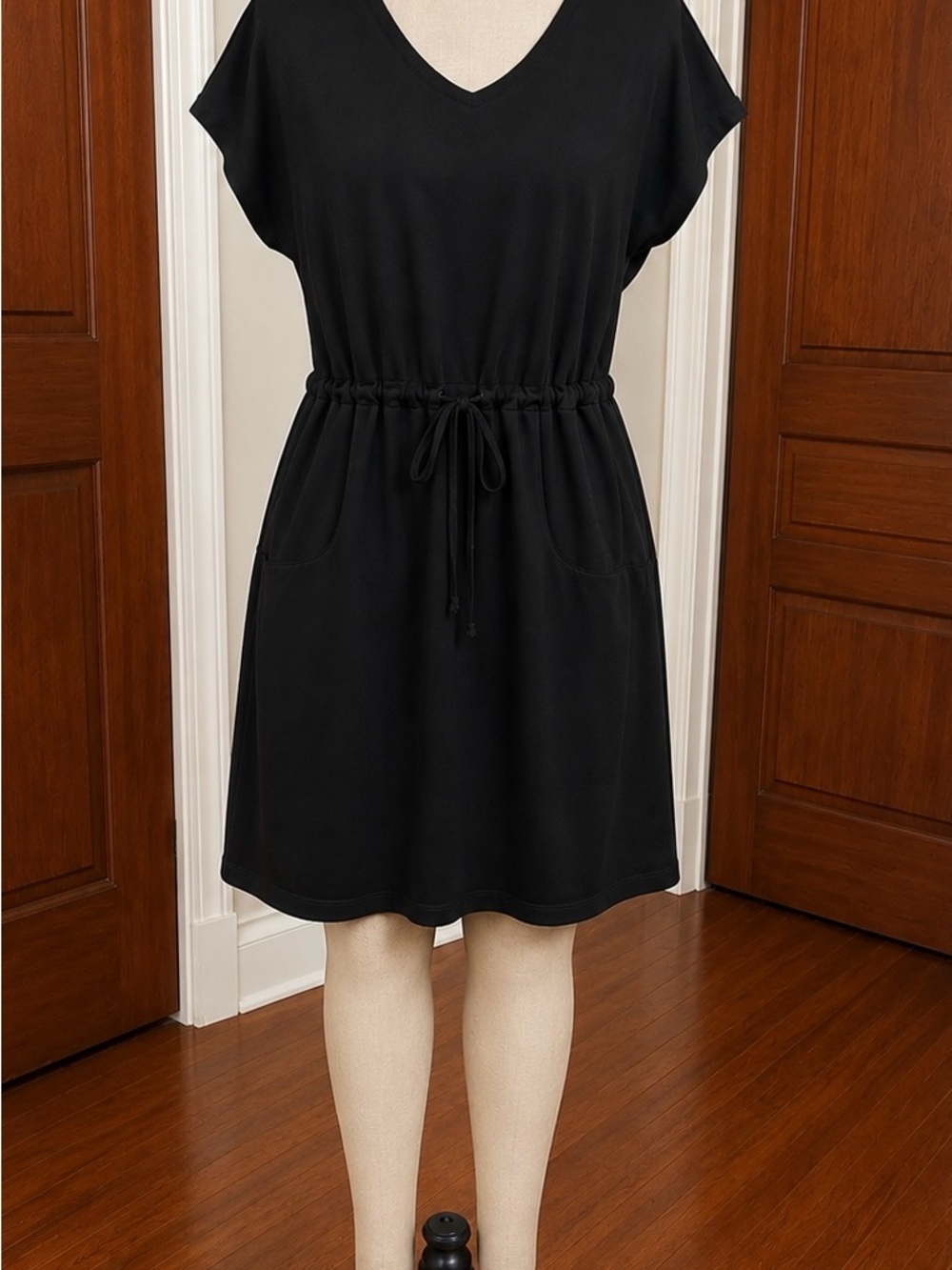 32 Degrees Black Midi Drawstring Waist Dress